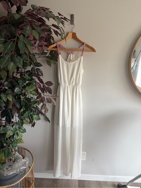 Super b White Maxi Dress with Pink Braided Straps